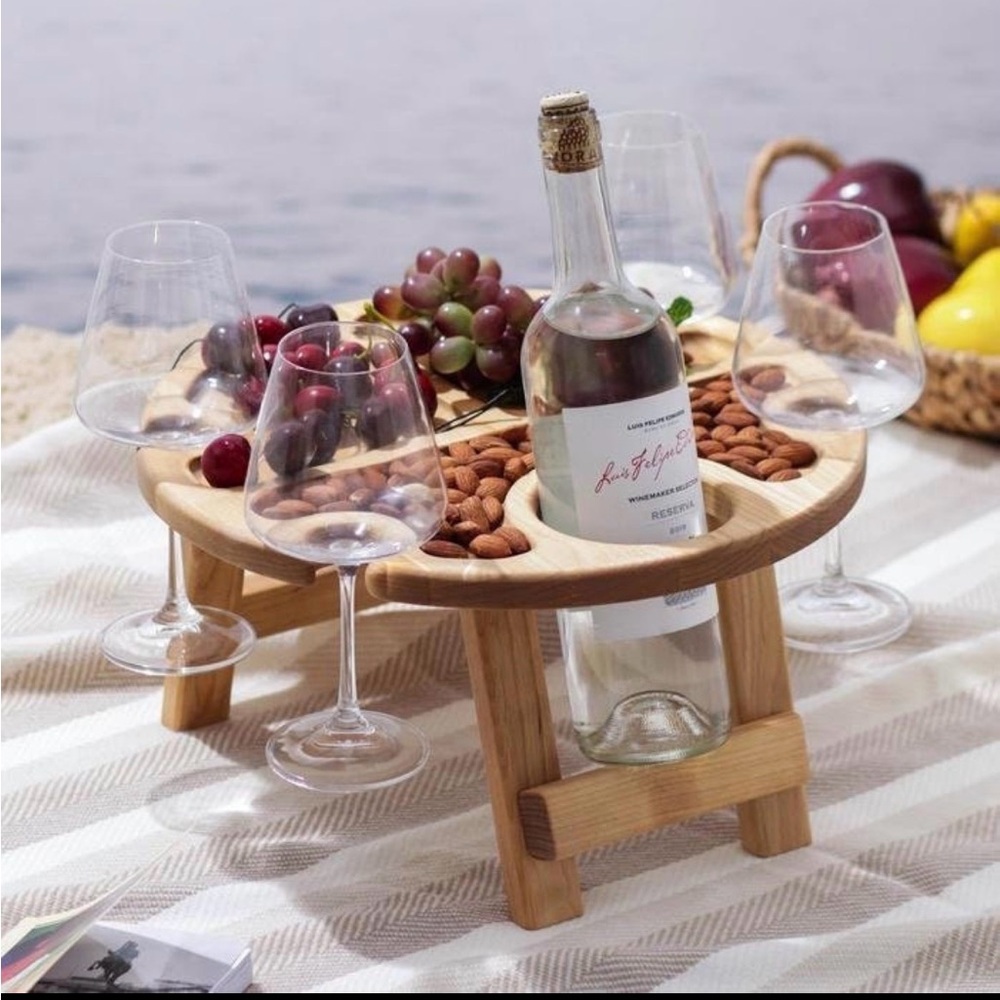 Wooden Stories USA Wine and charcuterie Picnic Serving Stand - Natural Bamboo